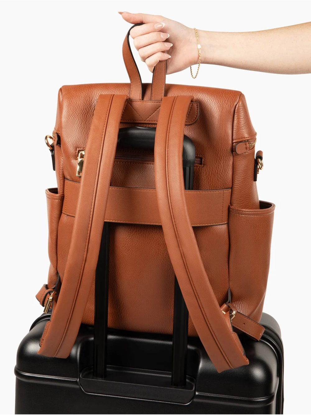 Poppy & Peonies NWOT Commuter Backpack Weekender bag Cognac MISSING STRAP brown - Picture 7 of 12